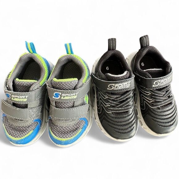 2 Pairs of Sketchers S-Lights Light Up Toddler Sneakers Size 6 Blinking Velcro - Picture 4 of 5